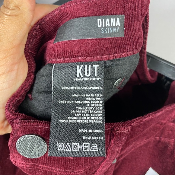 Kut From The Kloth Diana Stretch Corduroy Skinny Pants in Burgundy Sz 6 - Picture 12 of 13